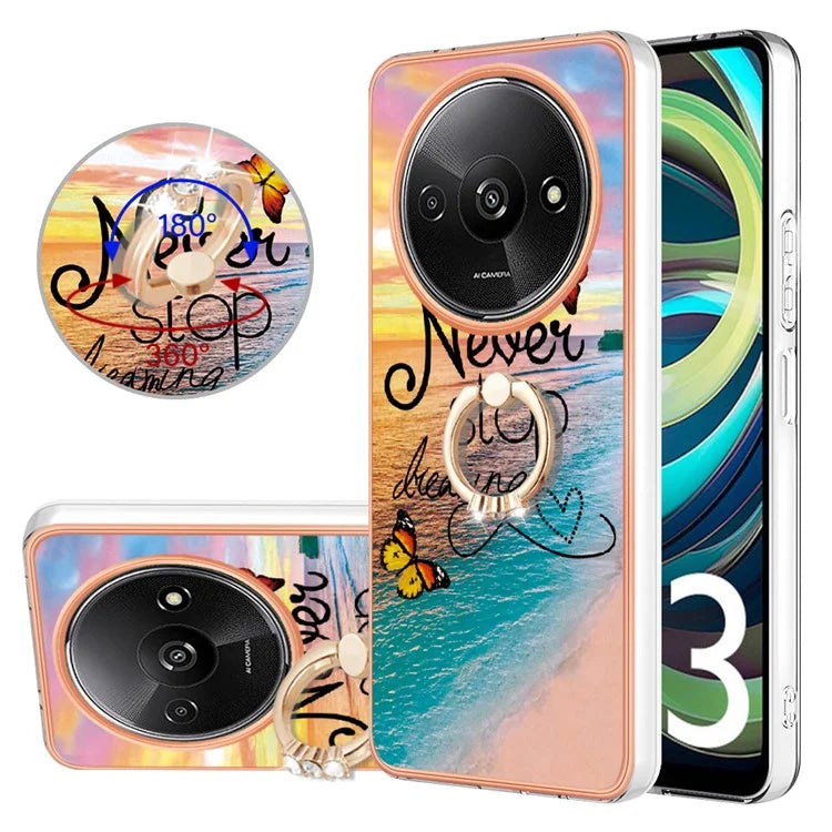 YB IMD Series-6 For Xiaomi Redmi A3 / Poco C61 4G Electroplating Phone Case TPU Ring Kickstand Phone Shell