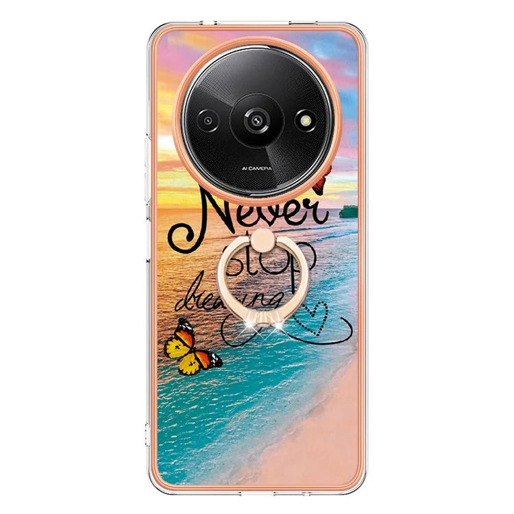 YB IMD Series-6 For Xiaomi Redmi A3 / Poco C61 4G Electroplating Phone Case TPU Ring Kickstand Phone Shell