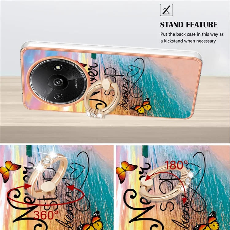 YB IMD Series-6 For Xiaomi Redmi A3 / Poco C61 4G Electroplating Phone Case TPU Ring Kickstand Phone Shell