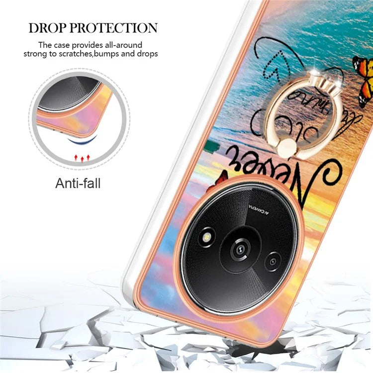 YB IMD Series-6 For Xiaomi Redmi A3 / Poco C61 4G Electroplating Phone Case TPU Ring Kickstand Phone Shell