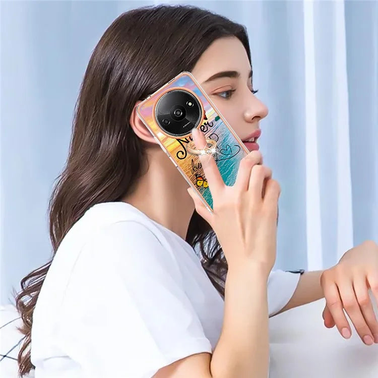 YB IMD Series-6 For Xiaomi Redmi A3 / Poco C61 4G Electroplating Phone Case TPU Ring Kickstand Phone Shell