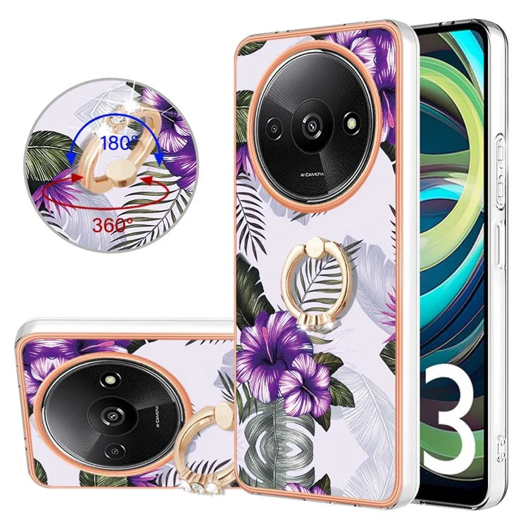 YB IMD Series-6 For Xiaomi Redmi A3 / Poco C61 4G Electroplating Phone Case TPU Ring Kickstand Phone Shell