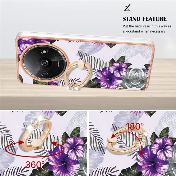 YB IMD Series-6 For Xiaomi Redmi A3 / Poco C61 4G Electroplating Phone Case TPU Ring Kickstand Phone Shell