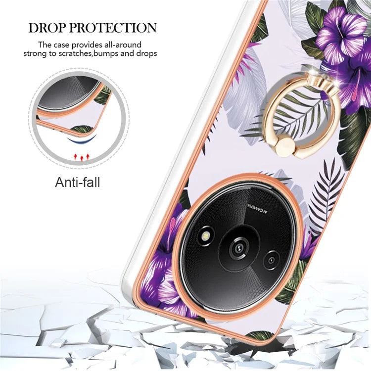 YB IMD Series-6 For Xiaomi Redmi A3 / Poco C61 4G Electroplating Phone Case TPU Ring Kickstand Phone Shell