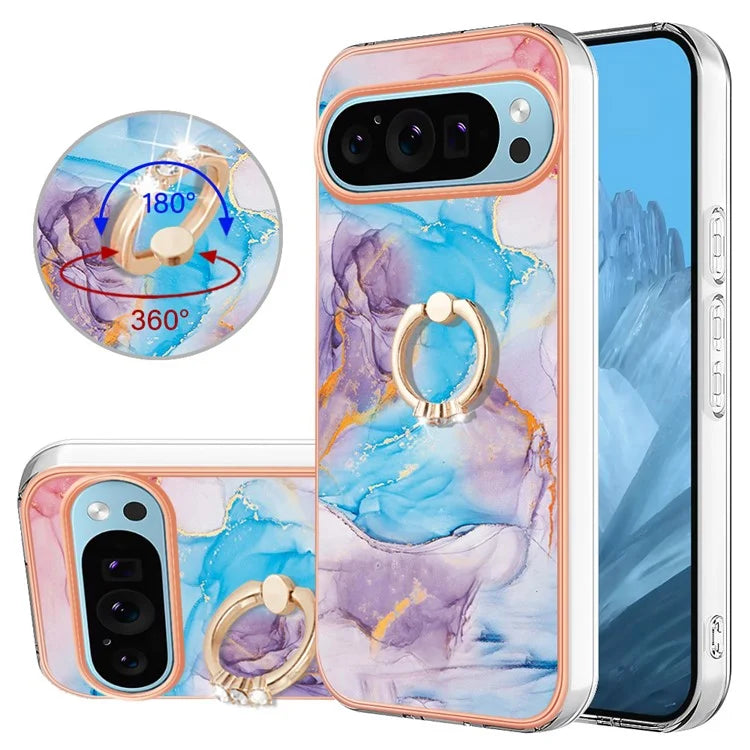 YB IMD Series-6 For Google Pixel 9 / Pixel 9 Pro Kickstand Case IMD Pattern Electroplating TPU Phone Cover