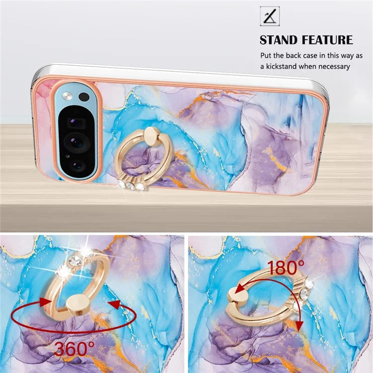 YB IMD Series-6 For Google Pixel 9 / Pixel 9 Pro Kickstand Case IMD Pattern Electroplating TPU Phone Cover
