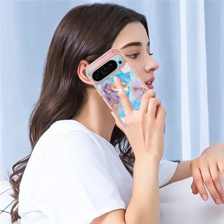YB IMD Series-6 For Google Pixel 9 / Pixel 9 Pro Kickstand Case IMD Pattern Electroplating TPU Phone Cover