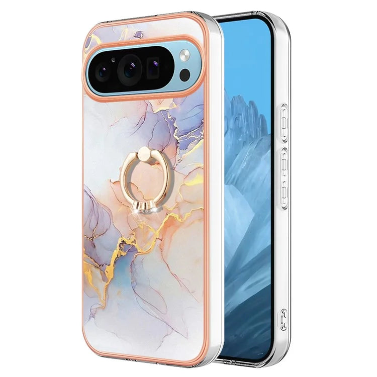 YB IMD Series-6 For Google Pixel 9 / Pixel 9 Pro Kickstand Case IMD Pattern Electroplating TPU Phone Cover