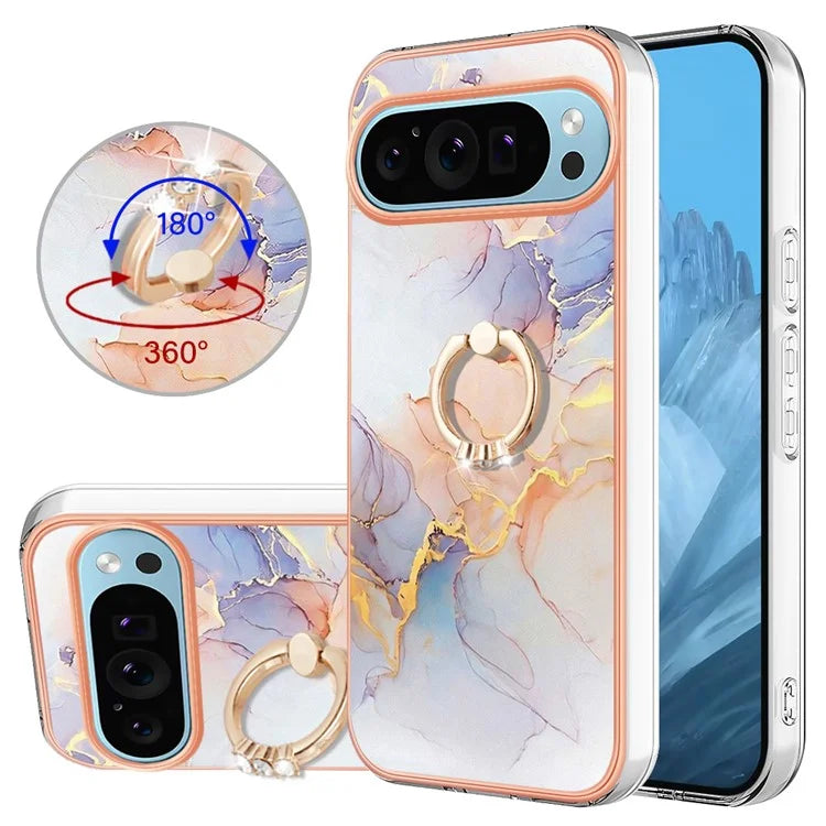 YB IMD Series-6 For Google Pixel 9 / Pixel 9 Pro Kickstand Case IMD Pattern Electroplating TPU Phone Cover