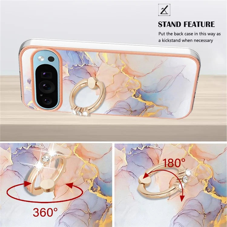 YB IMD Series-6 For Google Pixel 9 / Pixel 9 Pro Kickstand Case IMD Pattern Electroplating TPU Phone Cover