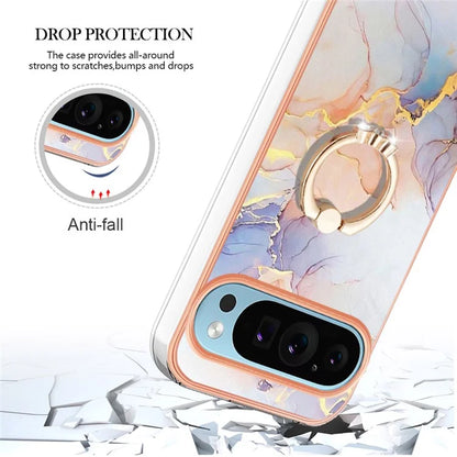 YB IMD Series-6 For Google Pixel 9 / Pixel 9 Pro Kickstand Case IMD Pattern Electroplating TPU Phone Cover