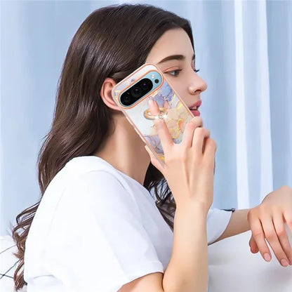 YB IMD Series-6 For Google Pixel 9 / Pixel 9 Pro Kickstand Case IMD Pattern Electroplating TPU Phone Cover