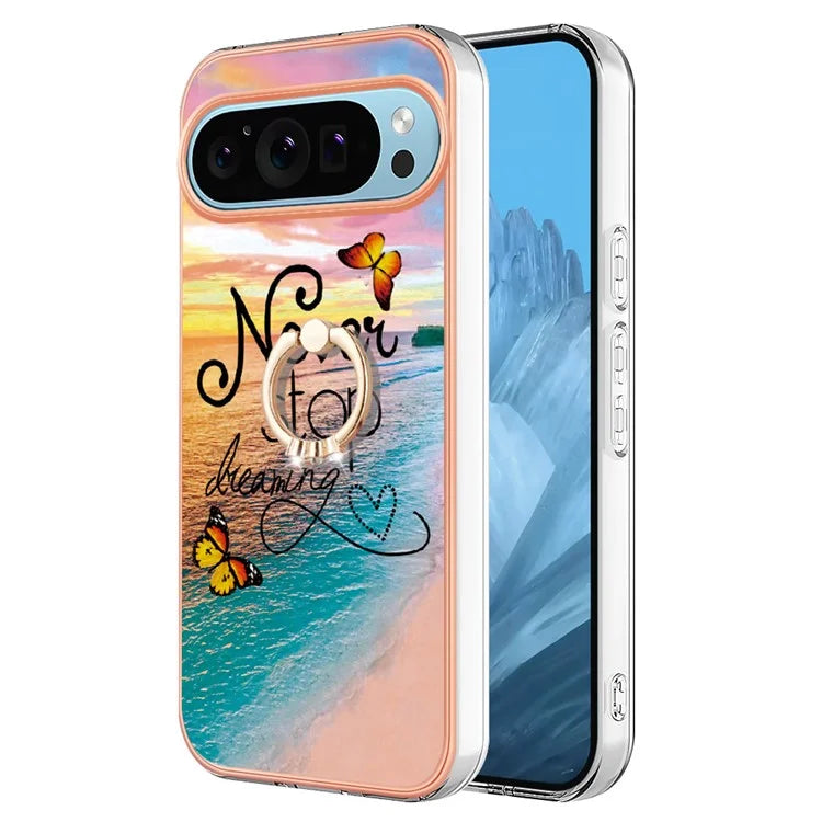 YB IMD Series-6 For Google Pixel 9 / Pixel 9 Pro Kickstand Case IMD Pattern Electroplating TPU Phone Cover