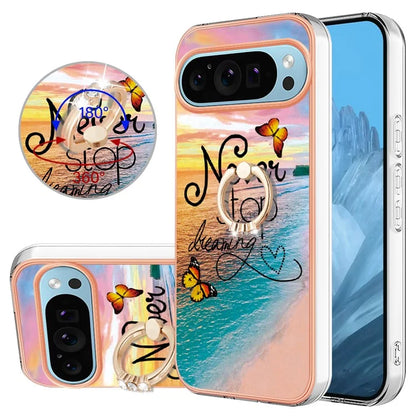 YB IMD Series-6 For Google Pixel 9 / Pixel 9 Pro Kickstand Case IMD Pattern Electroplating TPU Phone Cover