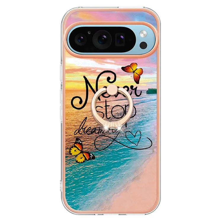 YB IMD Series-6 For Google Pixel 9 / Pixel 9 Pro Kickstand Case IMD Pattern Electroplating TPU Phone Cover
