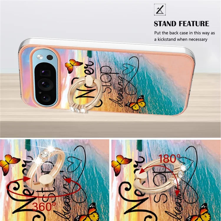 YB IMD Series-6 For Google Pixel 9 / Pixel 9 Pro Kickstand Case IMD Pattern Electroplating TPU Phone Cover