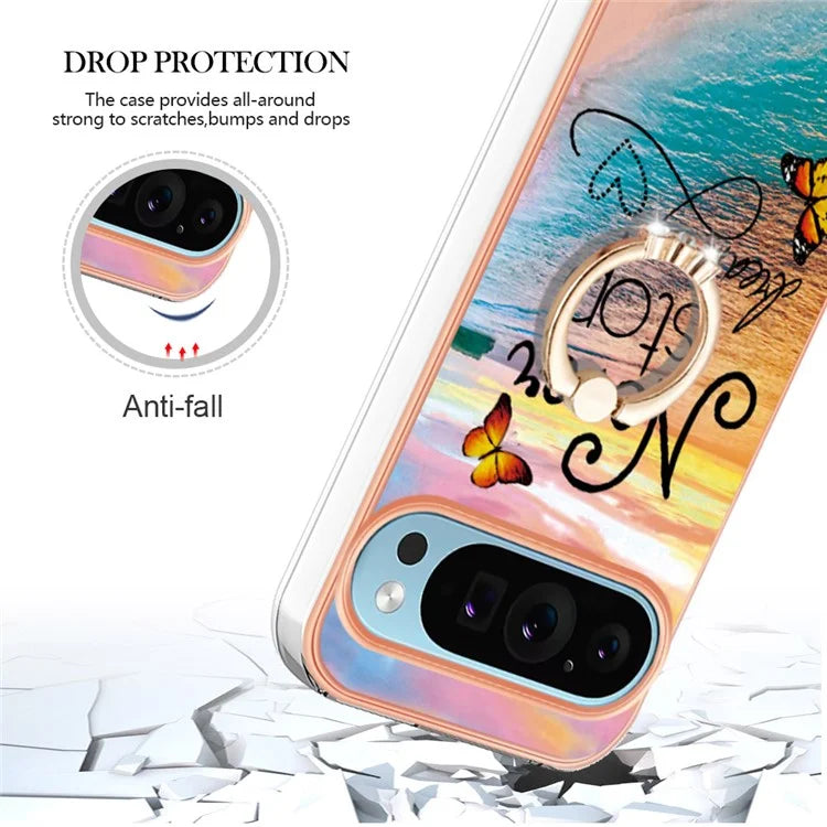 YB IMD Series-6 For Google Pixel 9 / Pixel 9 Pro Kickstand Case IMD Pattern Electroplating TPU Phone Cover