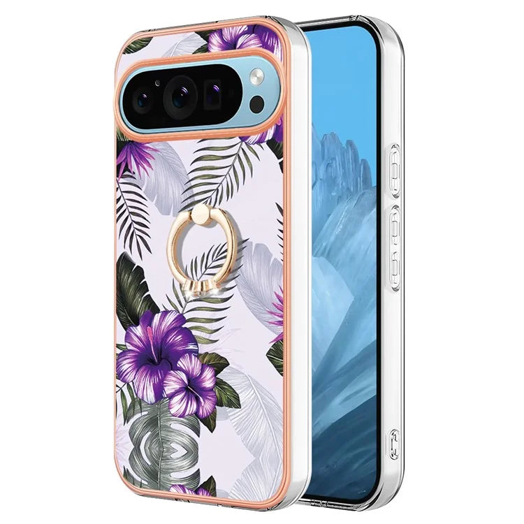YB IMD Series-6 For Google Pixel 9 / Pixel 9 Pro Kickstand Case IMD Pattern Electroplating TPU Phone Cover