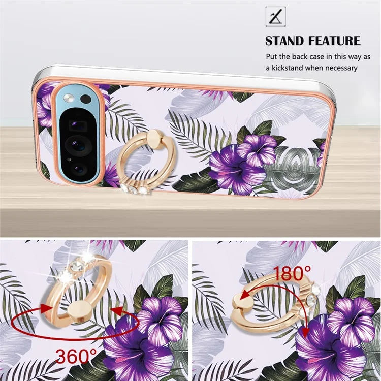 YB IMD Series-6 For Google Pixel 9 / Pixel 9 Pro Kickstand Case IMD Pattern Electroplating TPU Phone Cover