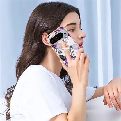 YB IMD Series-6 For Google Pixel 9 / Pixel 9 Pro Kickstand Case IMD Pattern Electroplating TPU Phone Cover