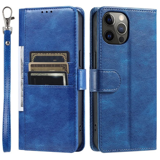 013 Style For iPhone 12 6.1 inch Phone Case Leather 6 Card Slots Cover with Wrist Strap