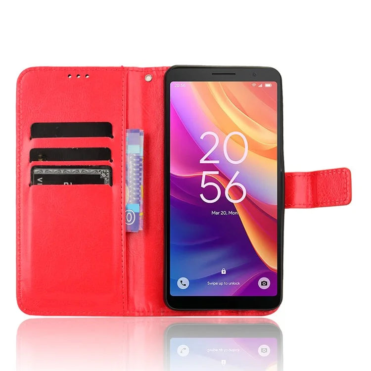 For TCL 501 Wallet Stand Case Crazy Horse Texture Leather Phone Cover