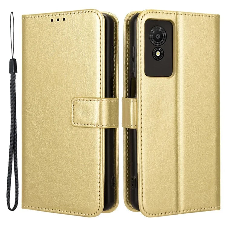 For TCL 501 Wallet Stand Case Crazy Horse Texture Leather Phone Cover
