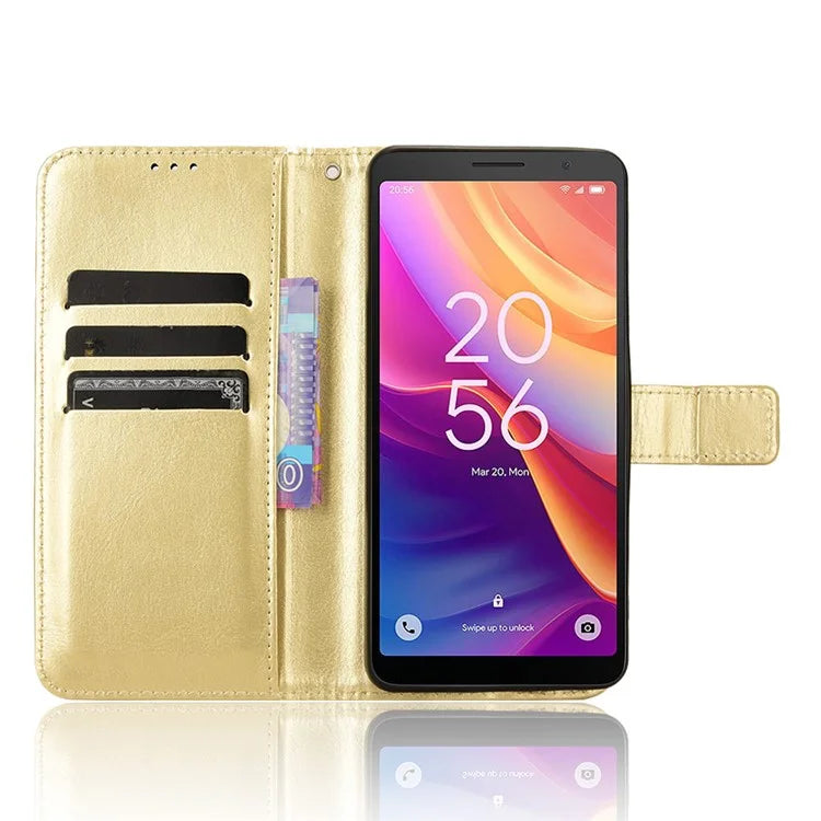 For TCL 501 Wallet Stand Case Crazy Horse Texture Leather Phone Cover