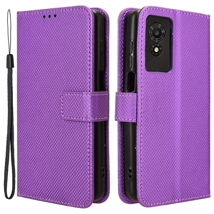 For TCL 501 Wallet Case Diamond Texture PU Leather Phone Cover with Stand