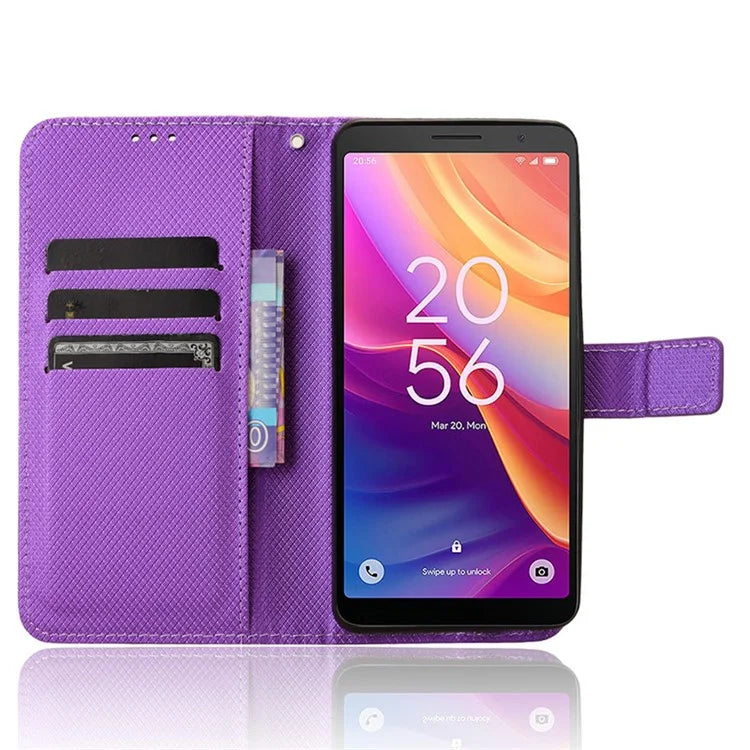 For TCL 501 Wallet Case Diamond Texture PU Leather Phone Cover with Stand