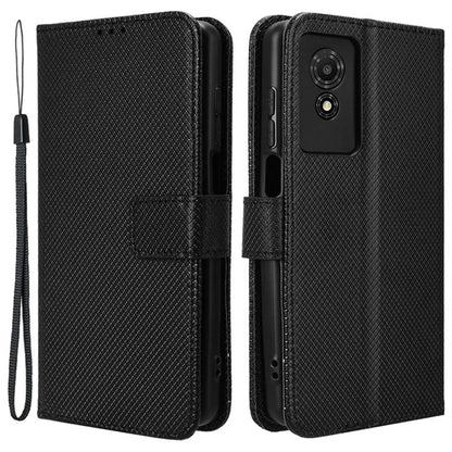 For TCL 501 Wallet Case Diamond Texture PU Leather Phone Cover with Stand