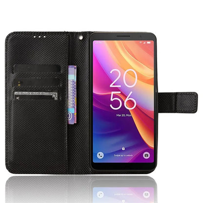 For TCL 501 Wallet Case Diamond Texture PU Leather Phone Cover with Stand
