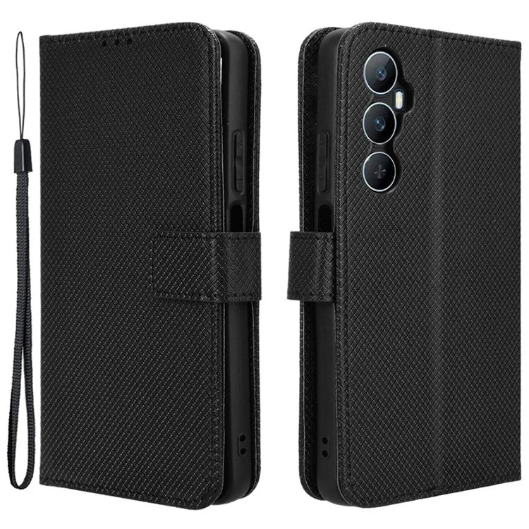 For Realme C65 4G Shockproof Case Diamond Texture PU Leather Phone Wallet Cover