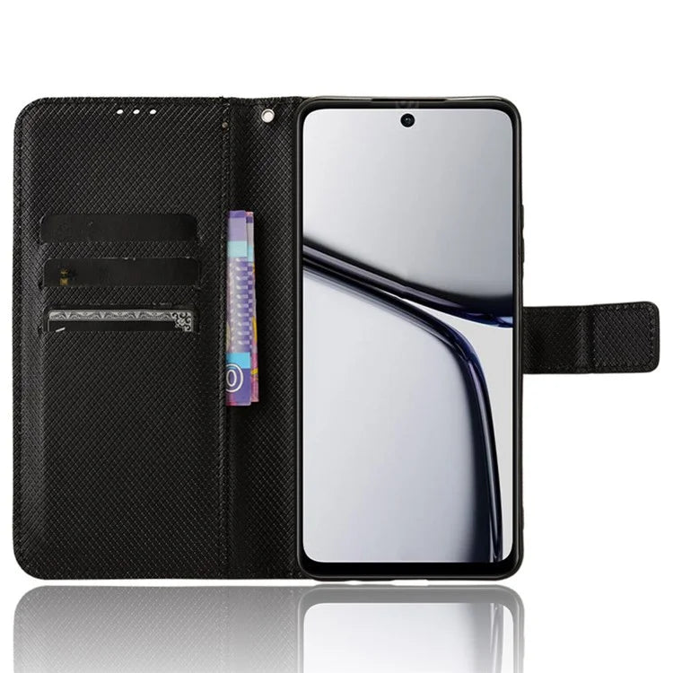 For Realme C65 4G Shockproof Case Diamond Texture PU Leather Phone Wallet Cover