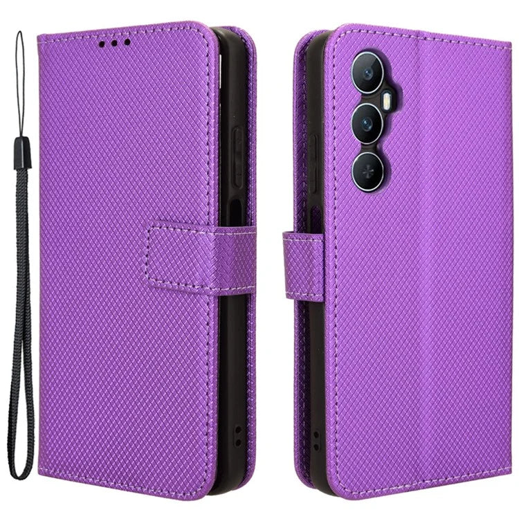 For Realme C65 4G Shockproof Case Diamond Texture PU Leather Phone Wallet Cover