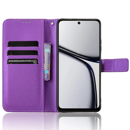 For Realme C65 4G Shockproof Case Diamond Texture PU Leather Phone Wallet Cover