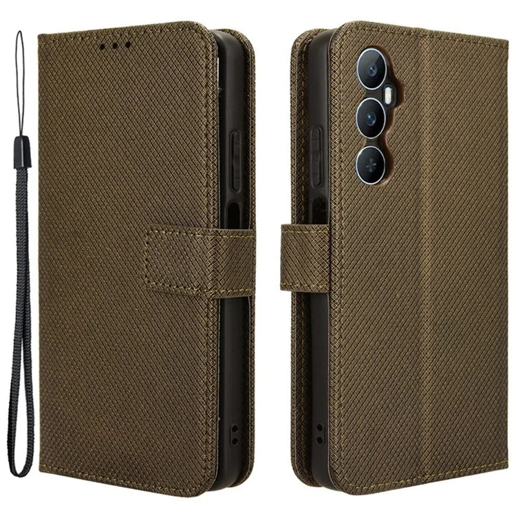 For Realme C65 4G Shockproof Case Diamond Texture PU Leather Phone Wallet Cover