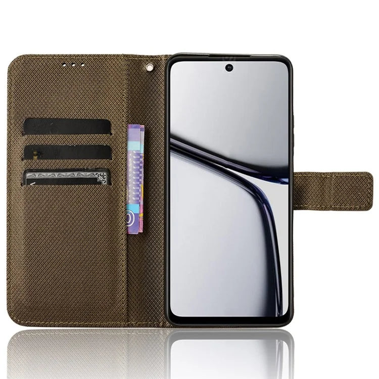 For Realme C65 4G Shockproof Case Diamond Texture PU Leather Phone Wallet Cover