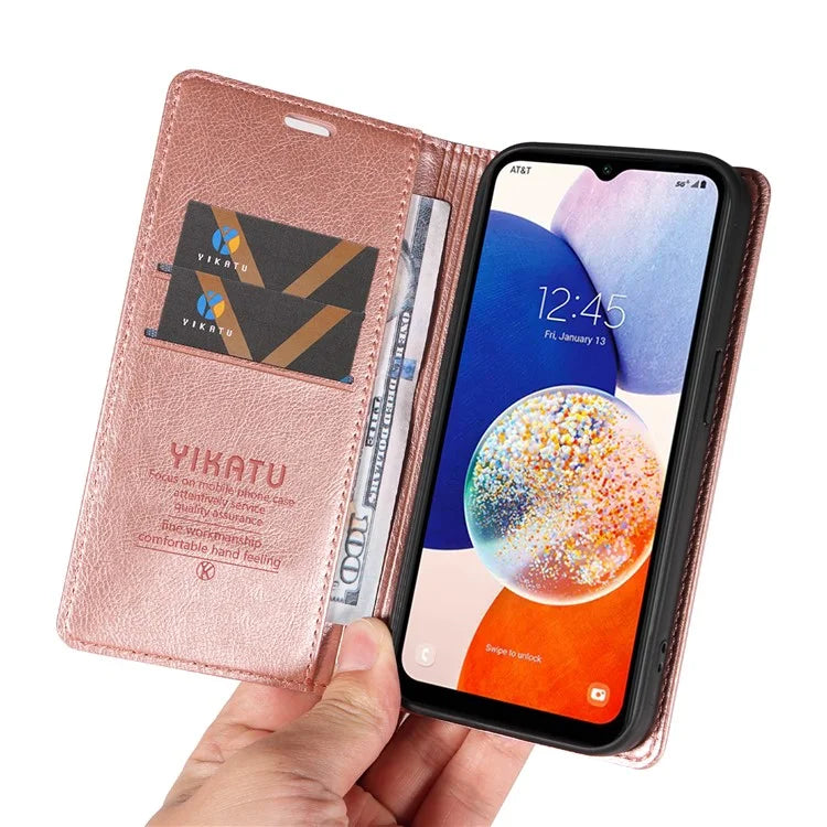 YIKATU YK-006 For Samsung Galaxy A24 4G (162.1 X 77.6 X 8.3mm) Phone Case Litchi Texture Leather Flip Wallet Cover
