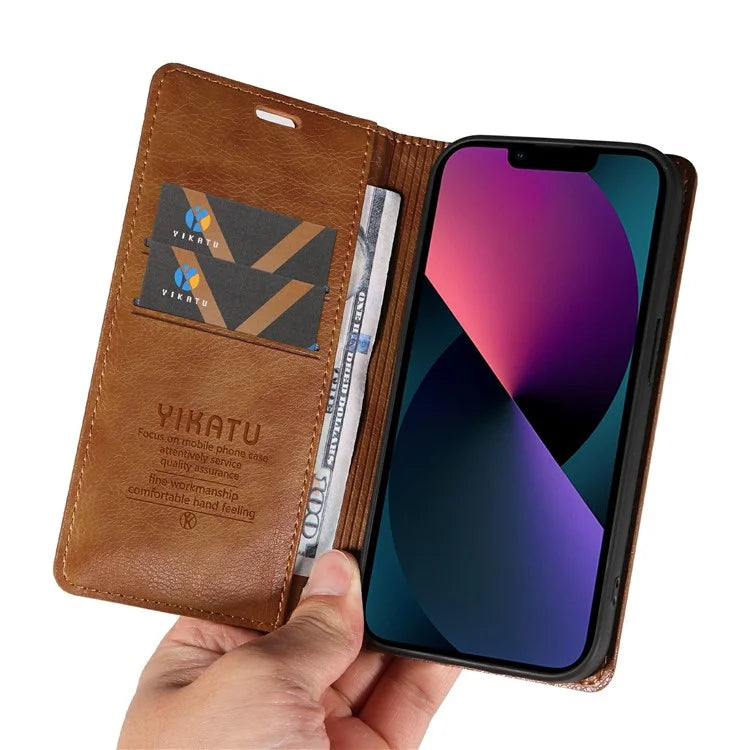 YIKATU YK-006 For iPhone 13 Wallet Case Anti-Scratch Leather Phone Cover