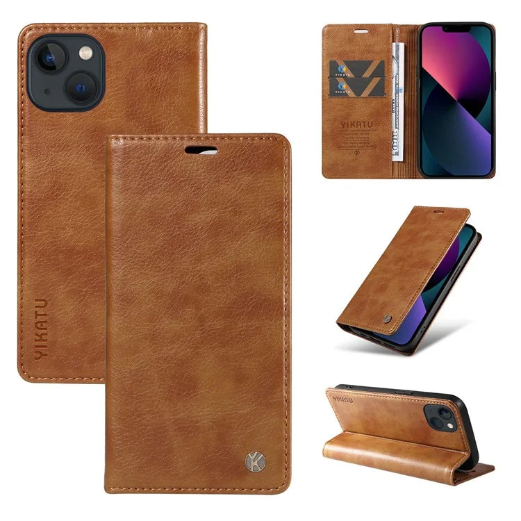 YIKATU YK-006 For iPhone 13 Wallet Case Anti-Scratch Leather Phone Cover