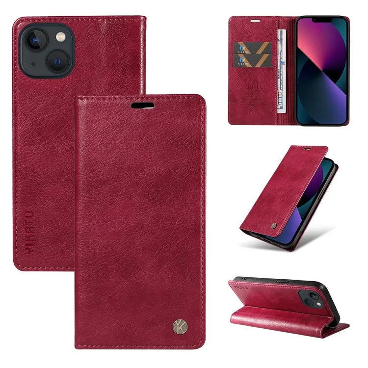 YIKATU YK-006 For iPhone 13 Wallet Case Anti-Scratch Leather Phone Cover