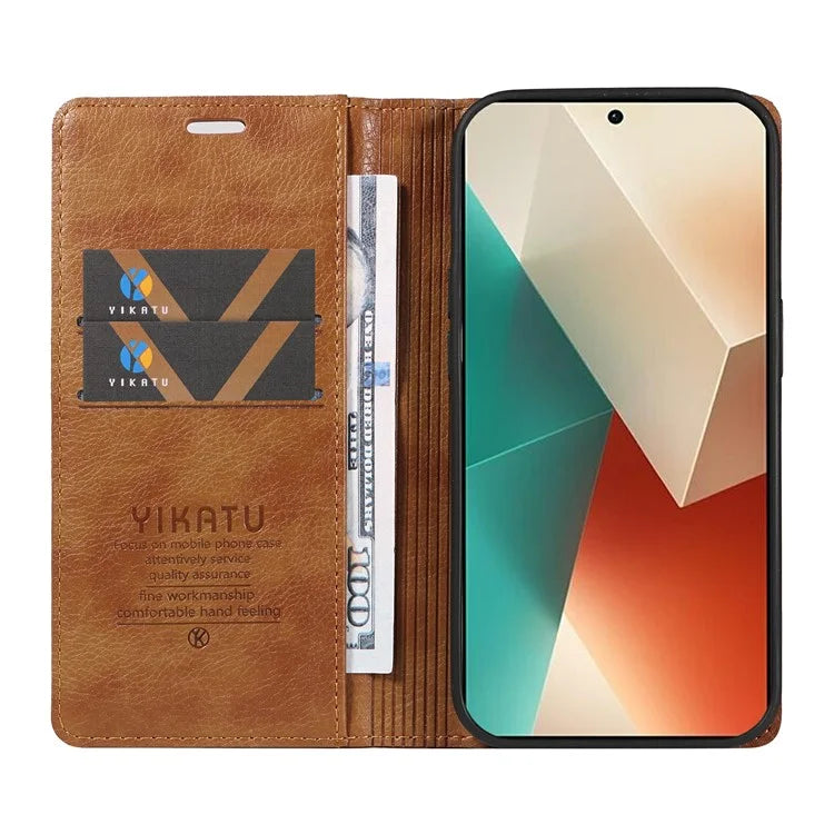 YIKATU YK-006 For Xiaomi Redmi Note 13 5G Case Litchi Texture Leather Wallet Phone Cover