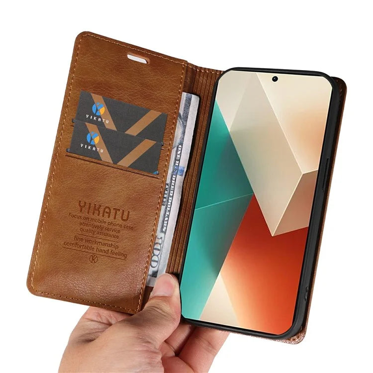 YIKATU YK-006 For Xiaomi Redmi Note 13 5G Case Litchi Texture Leather Wallet Phone Cover