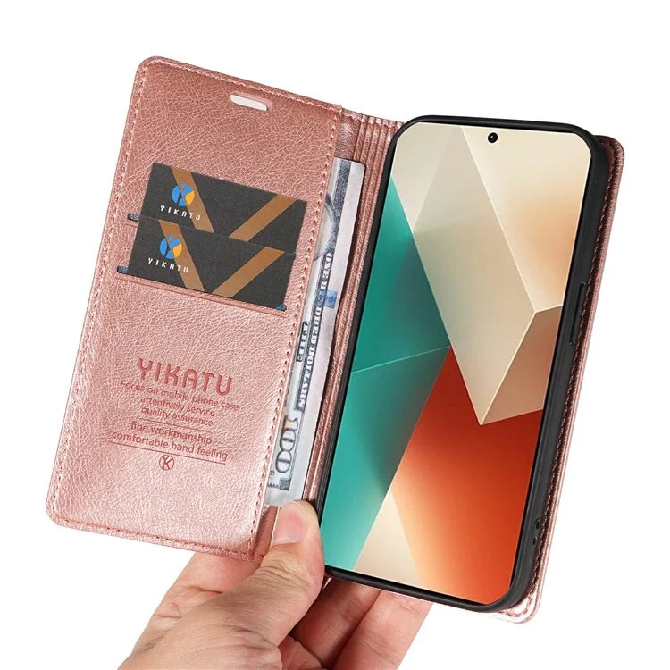 YIKATU YK-006 For Xiaomi Redmi Note 13 5G Case Litchi Texture Leather Wallet Phone Cover