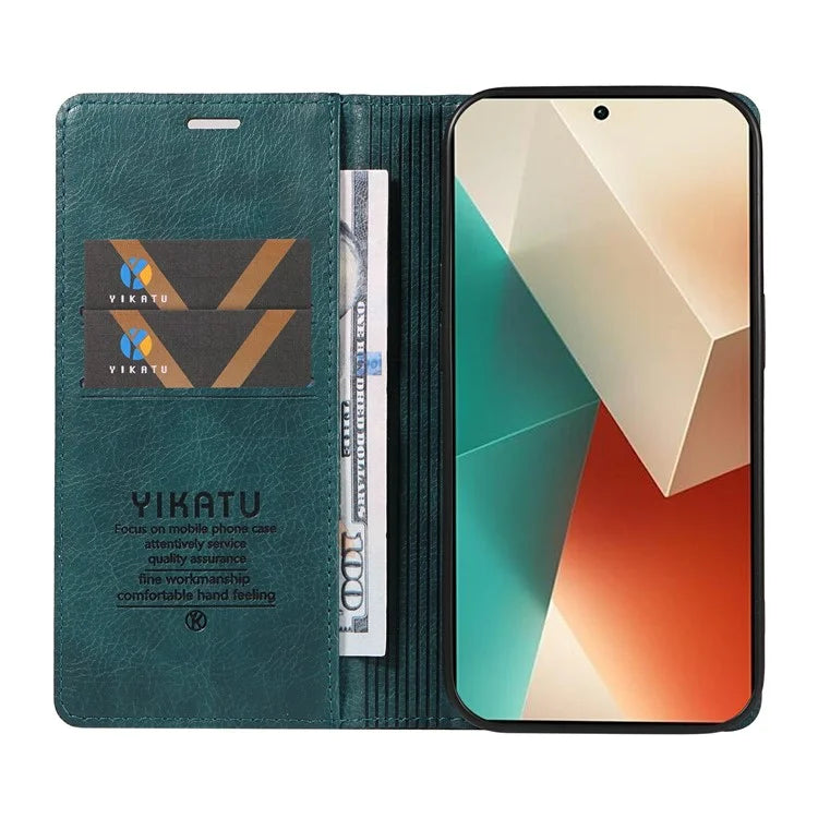 YIKATU YK-006 For Xiaomi Redmi Note 13 5G Case Litchi Texture Leather Wallet Phone Cover