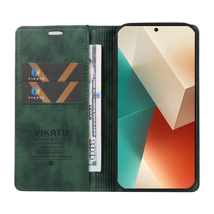 YIKATU YK-006 For Xiaomi Redmi Note 13 5G Case Litchi Texture Leather Wallet Phone Cover