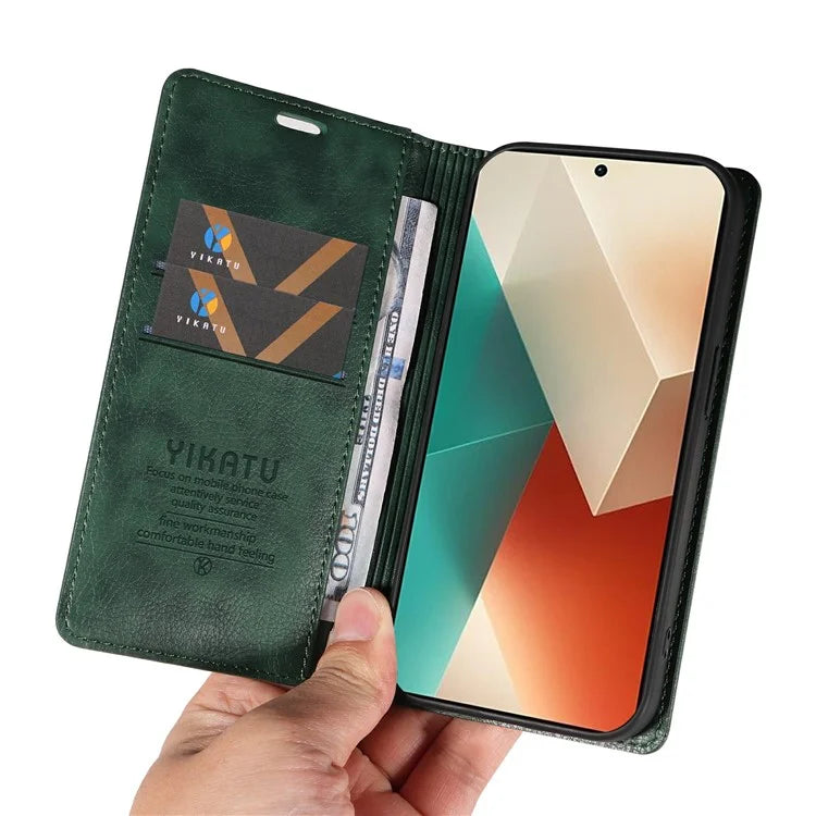 YIKATU YK-006 For Xiaomi Redmi Note 13 5G Case Litchi Texture Leather Wallet Phone Cover