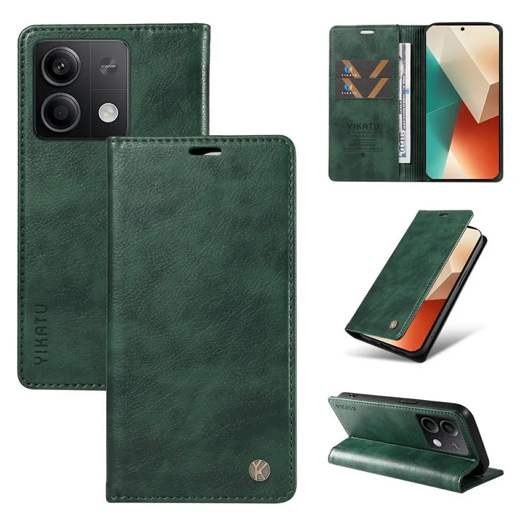 YIKATU YK-006 For Xiaomi Redmi Note 13 5G Case Litchi Texture Leather Wallet Phone Cover