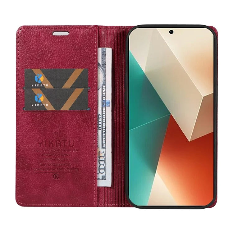 YIKATU YK-006 For Xiaomi Redmi Note 13 5G Case Litchi Texture Leather Wallet Phone Cover